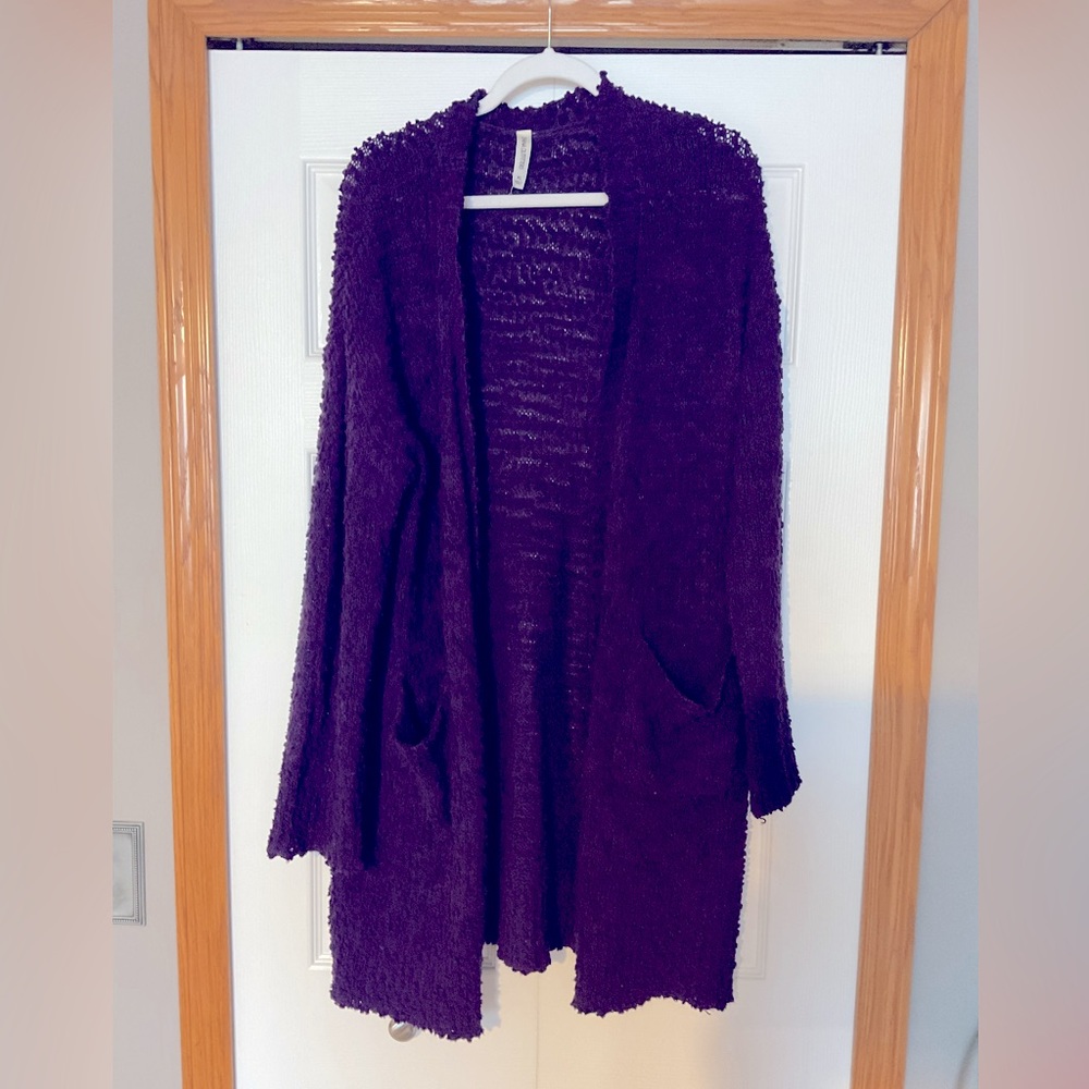 Zenana Outfitters Purple Popcorn Sweater Cardigan Size XL